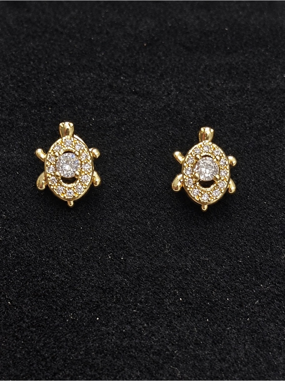 Gold Turtle CZ Stud Earrings - Women Jewelry
